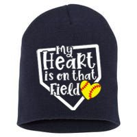 My Heart Is On That Field Softball Mom Cute Funny Short Acrylic Beanie