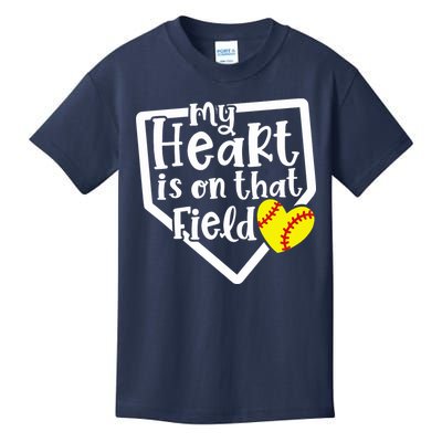 My Heart Is On That Field Softball Mom Cute Funny Kids T-Shirt