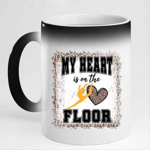 My Heart Is On The Floor Bleached Leopard Proud Gymnast Mom Meaningful Gift 11oz Black Color Changing Mug