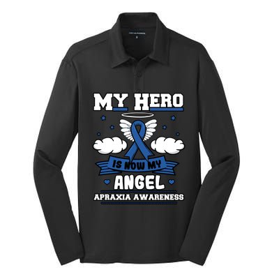 My Hero Is Now My Angel Apraxia Awareness Aos Buccofacial Gift Silk Touch Performance Long Sleeve Polo