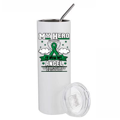 My Hero Is Now My Angel Bile Duct Cancer Awareness Fighter Gift Stainless Steel Tumbler