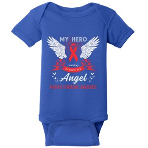 My Hero Is Now My Angel Marfan Syndrome Awareness Red Ribbon Funny Gift Baby Bodysuit