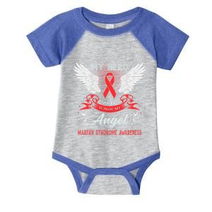 My Hero Is Now My Angel Marfan Syndrome Awareness Red Ribbon Funny Gift Infant Baby Jersey Bodysuit