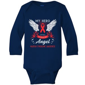 My Hero Is Now My Angel Marfan Syndrome Awareness Red Ribbon Funny Gift Baby Long Sleeve Bodysuit