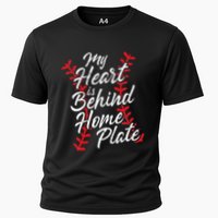 My Heart Is Behind Home Plate Baseball Laces Catcher Cute Cooling Performance Crew T-Shirt