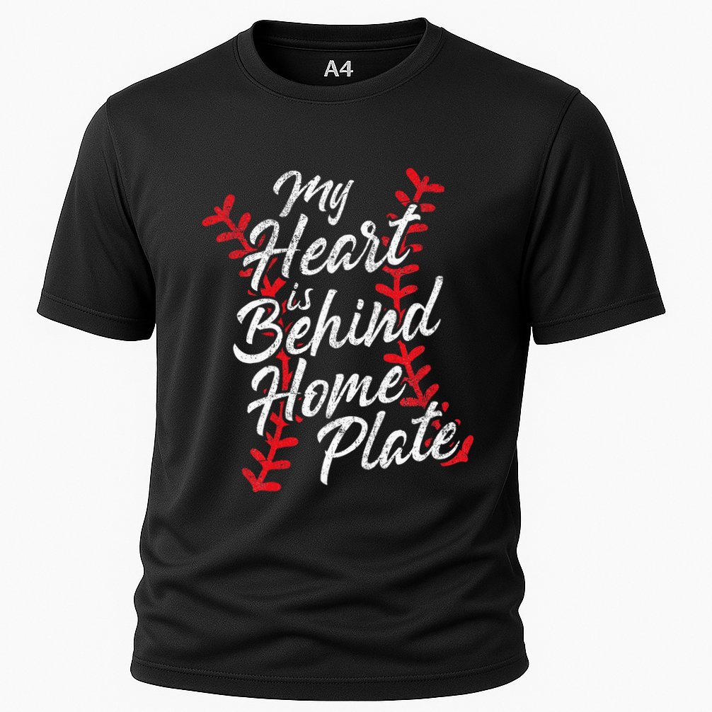 My Heart Is Behind Home Plate Baseball Laces Catcher Cute Cooling Performance Crew T-Shirt