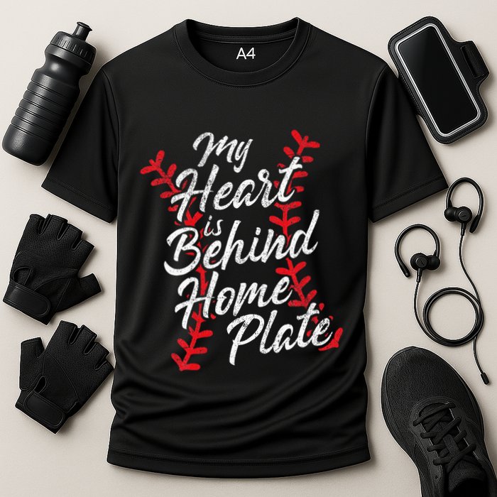 My Heart Is Behind Home Plate Baseball Laces Catcher Cute Cooling Performance Crew T-Shirt