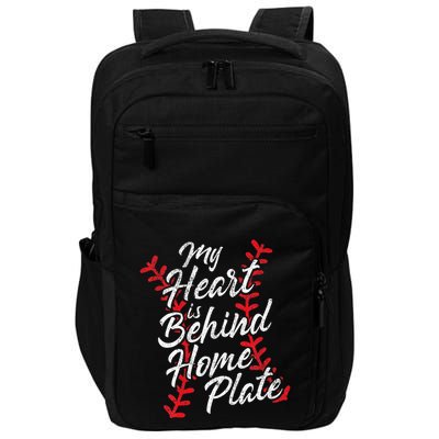 My Heart Is Behind Home Plate Baseball Laces Catcher Cute Impact Tech Backpack