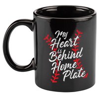 My Heart Is Behind Home Plate Baseball Laces Catcher Cute 11oz C Handle Ceramic Mug