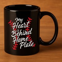 My Heart Is Behind Home Plate Baseball Laces Catcher Cute 11oz C Handle Ceramic Mug