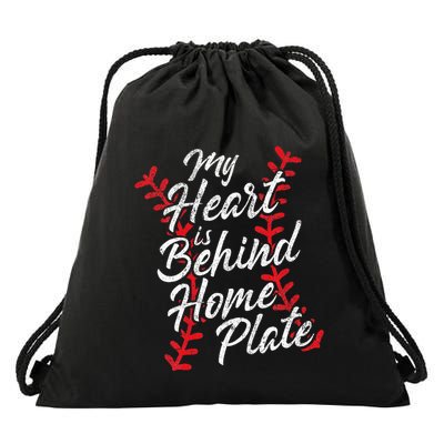 My Heart Is Behind Home Plate Baseball Laces Catcher Cute Drawstring Bag