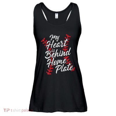My Heart Is Behind Home Plate Baseball Laces Catcher Cute Ladies Essential Flowy Tank