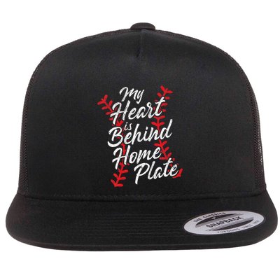 My Heart Is Behind Home Plate Baseball Laces Catcher Cute Flatbill Hat
