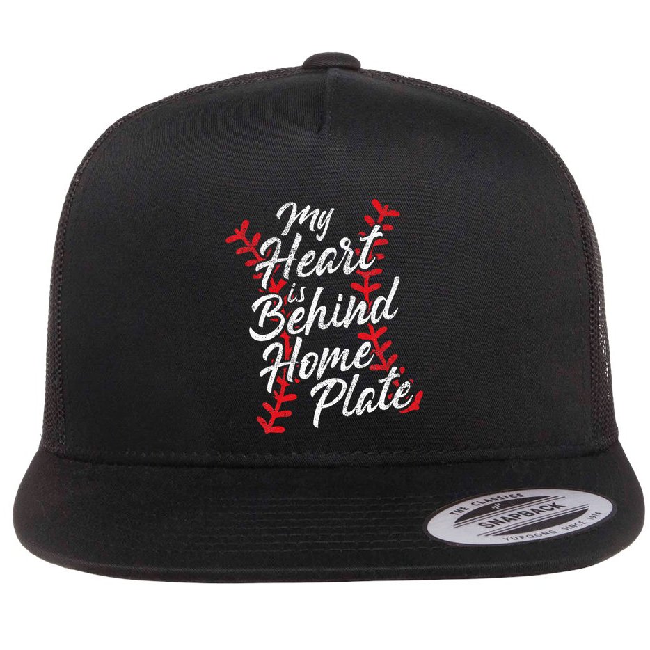 My Heart Is Behind Home Plate Baseball Laces Catcher Cute Flat Bill Trucker Hat