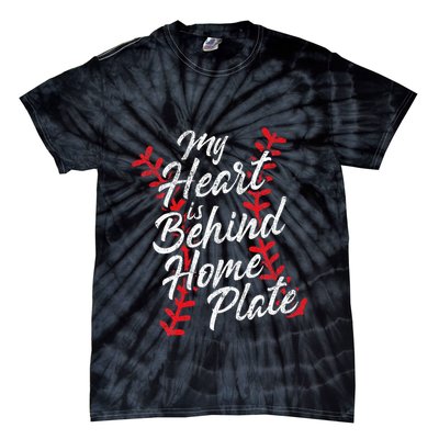 My Heart Is Behind Home Plate Baseball Laces Catcher Cute Tie-Dye T-Shirt
