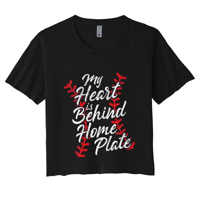My Heart Is Behind Home Plate Baseball Laces Catcher Cute Crop Top