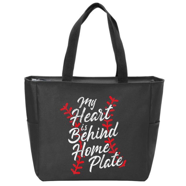 My Heart Is Behind Home Plate Baseball Laces Catcher Cute Zip Tote Bag