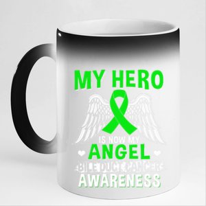 My Hero Is Now My Angel Bile Duct Cancer Awareness Gift 11oz Black Color Changing Mug