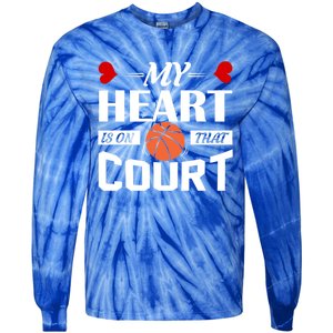 My Heart Is On That Court Basketball Mom Dad Gift Gift Tie-Dye Long Sleeve Shirt