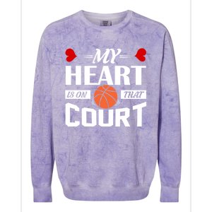 My Heart Is On That Court Basketball Mom Dad Gift Cool Gift Colorblast Crewneck Sweatshirt