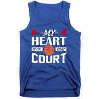 My Heart Is On That Court Basketball Mom Dad Gift Cool Gift Tank Top