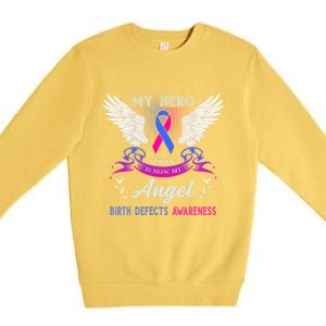 My Hero Is Now My Angel Birth Defects Awareness Month Funny Gift Premium Crewneck Sweatshirt