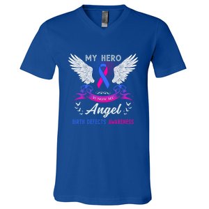 My Hero Is Now My Angel Birth Defects Awareness Month Funny Gift V-Neck T-Shirt