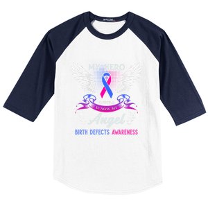 My Hero Is Now My Angel Birth Defects Awareness Month Funny Gift Baseball Sleeve Shirt