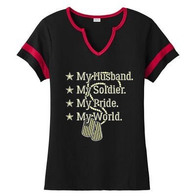 My Husband Is A Soldier Hero Proud Military Wife Army Spouse Funny Gift Ladies Halftime Notch Neck Tee