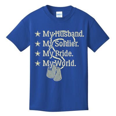 My Husband Is A Soldier Hero Proud Military Wife Army Spouse Funny Gift Kids T-Shirt