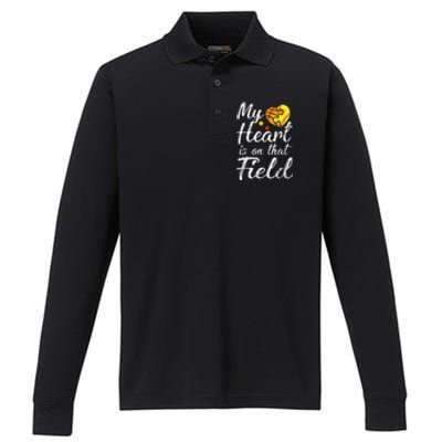 My Heart is on That Field Tee Basketball Softball Mom Gifts Performance Long Sleeve Polo