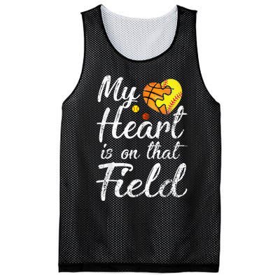 My Heart is on That Field Tee Basketball Softball Mom Gifts Mesh Reversible Basketball Jersey Tank