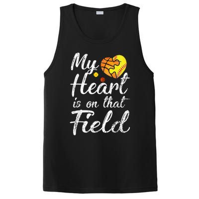 My Heart is on That Field Tee Basketball Softball Mom Gifts PosiCharge Competitor Tank