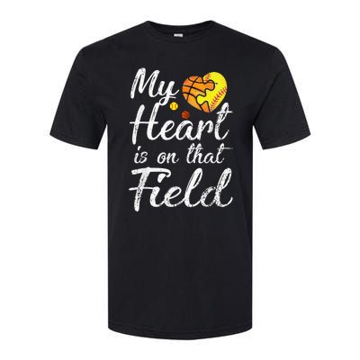 My Heart is on That Field Tee Basketball Softball Mom Gifts Softstyle CVC T-Shirt