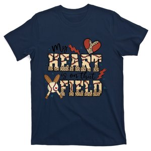 My Heart Is On That Field Baseball Leopard Mom Softball Tee T-Shirt