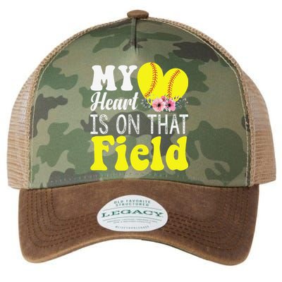 My Heart is on That Field Baseball Tee Softball Mom Gifts Legacy Tie Dye Trucker Hat