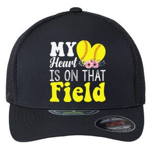 My Heart is on That Field Baseball Tee Softball Mom Gifts Flexfit Unipanel Trucker Cap