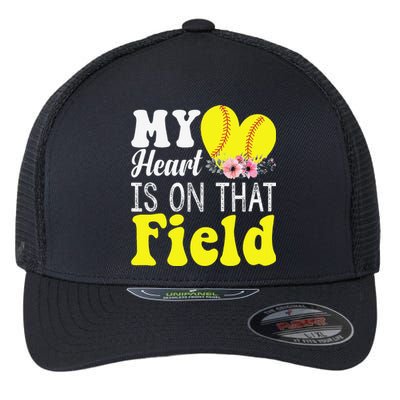 My Heart is on That Field Baseball Tee Softball Mom Gifts Flexfit Unipanel Trucker Cap