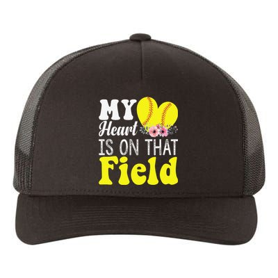 My Heart is on That Field Baseball Tee Softball Mom Gifts Yupoong Adult 5-Panel Trucker Hat