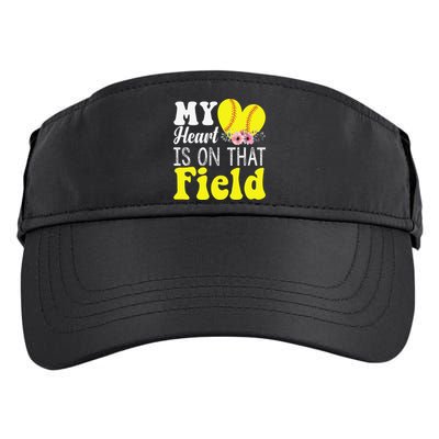 My Heart is on That Field Baseball Tee Softball Mom Gifts Adult Drive Performance Visor