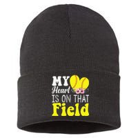 My Heart is on That Field Baseball Tee Softball Mom Gifts Sustainable Knit Beanie