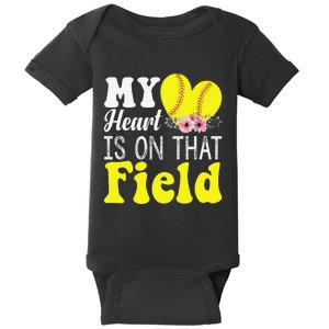 My Heart is on That Field Baseball Tee Softball Mom Gifts Baby Bodysuit