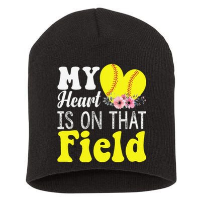 My Heart is on That Field Baseball Tee Softball Mom Gifts Short Acrylic Beanie