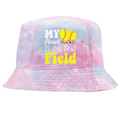 My Heart is on That Field Baseball Tee Softball Mom Gifts Tie-Dyed Bucket Hat