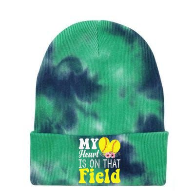 My Heart is on That Field Baseball Tee Softball Mom Gifts Tie Dye 12in Knit Beanie