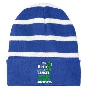 My Hero Is Now My Angel Tal Health Awareness Great Gift Striped Beanie with Solid Band