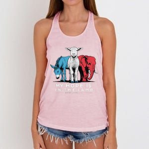 My Hope Is In The Lamb Christian God Jesus Women's Knotted Racerback Tank