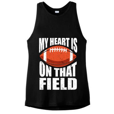 My Heart Is On That Field American Football Mom Dad Meaningful Gift Ladies PosiCharge Tri-Blend Wicking Tank