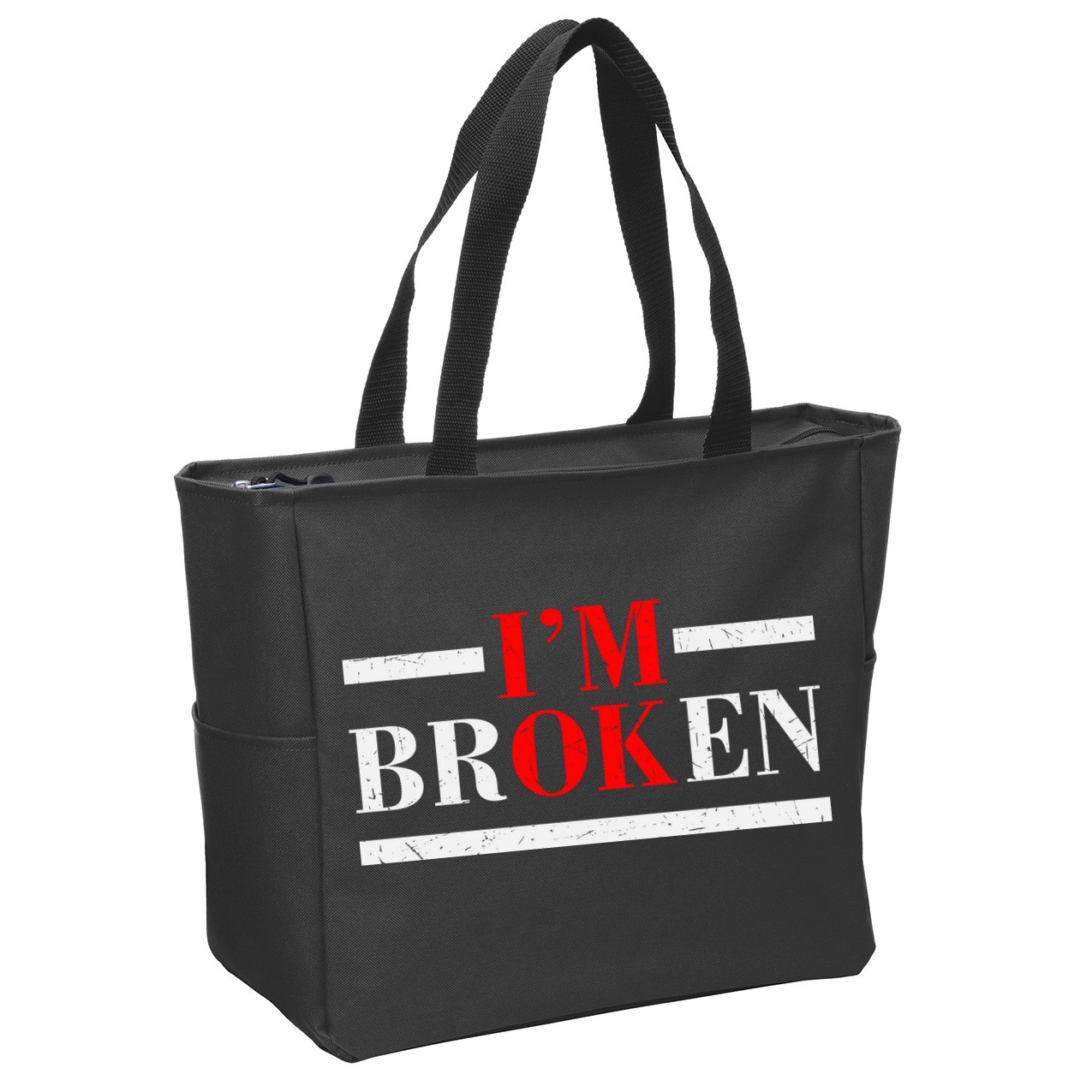 Mental Health I'm Ok I'm Broken Invisible Zip Tote Bag