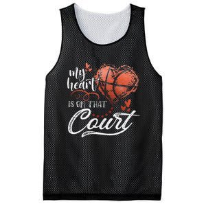 My Heart Is On That Court Basketball Heart Mother's Day Mesh Reversible Basketball Jersey Tank